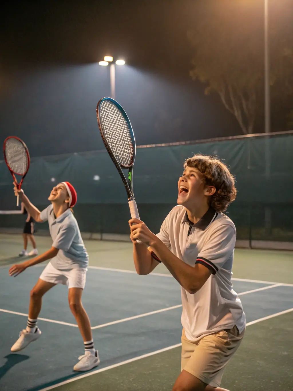 A dynamic shot of players competing in a doubles match during a TCH-organized tournament, emphasizing the competitive spirit and community involvement.