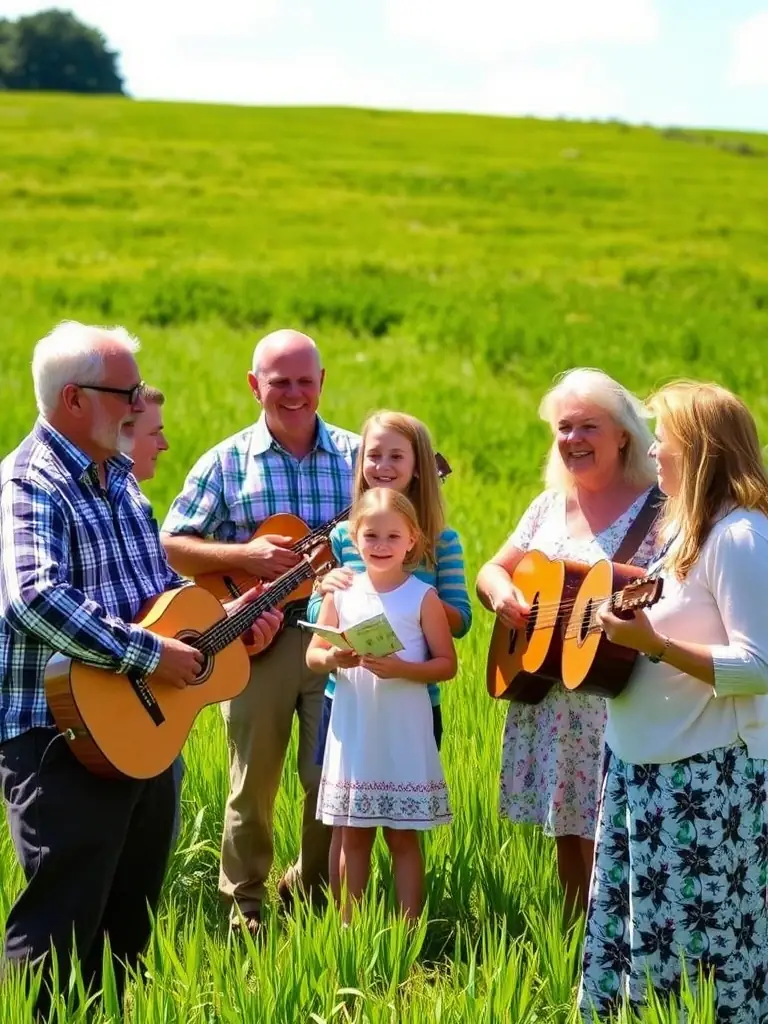 A photograph of a group singing traditional Breton songs together, emphasizing the joy and cultural connection through music.