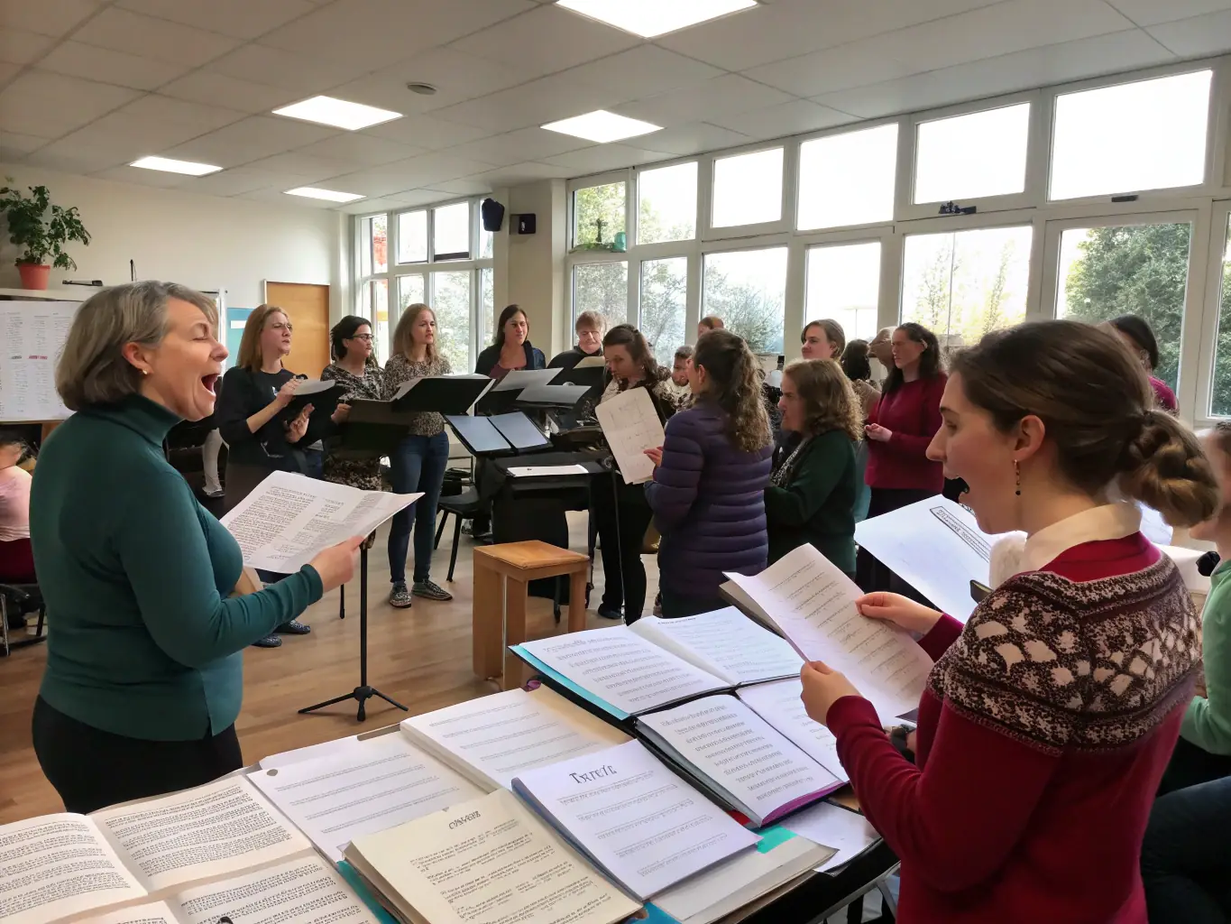 A captivating image of a community choir rehearsing traditional Breton songs, showcasing the harmony and cultural richness of the music.